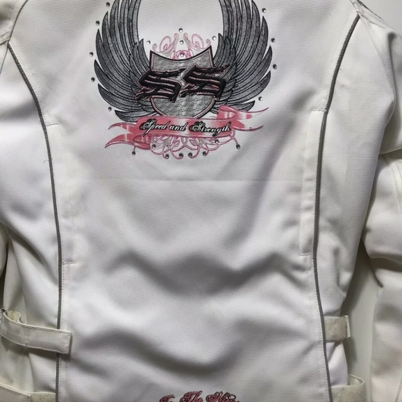 Women's SPEED AND STRENGTH 999 white/pink motorcycle riding jacket w/pads Medium - Picture 6 of 12